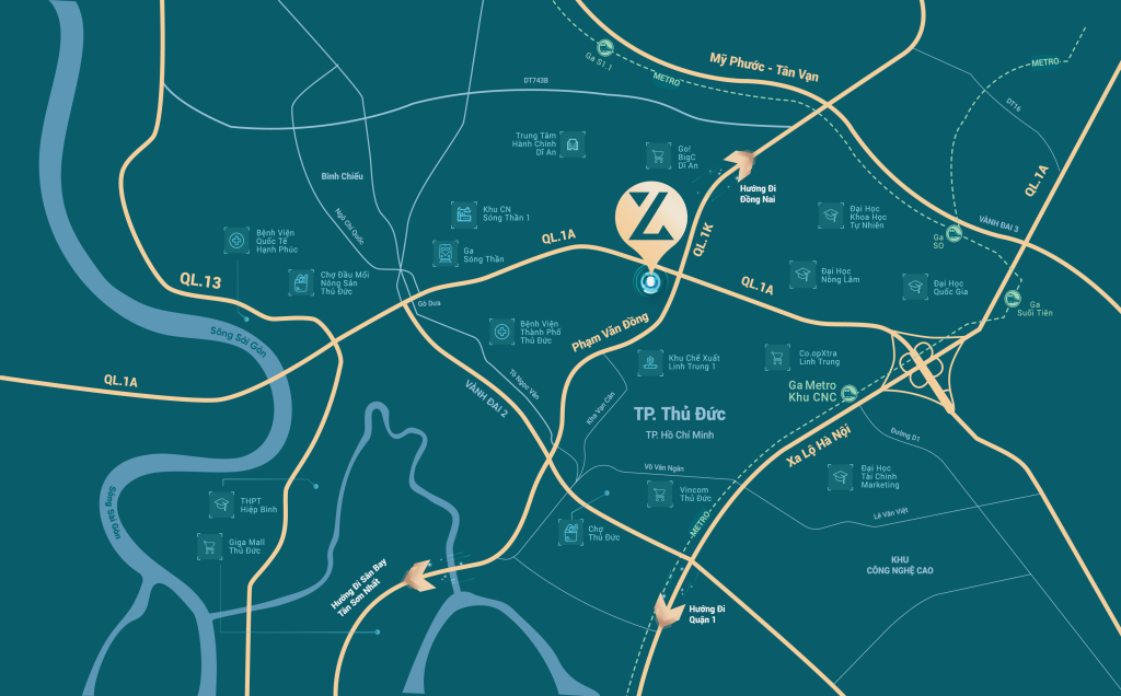 Vị trí chiến lược Picity Sky Zen tại Dĩ An, Bình Dương